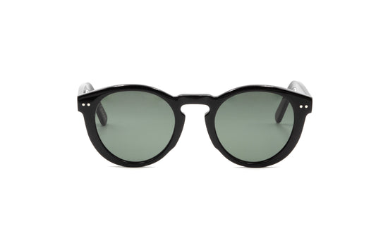 Savona sunglasses with black frame and green lenses, front view