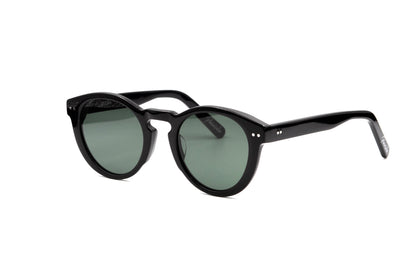 Savona sunglasses with black frame and green lenses, angled view