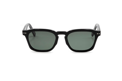 Genoa Black sunglasses front view with green lenses.