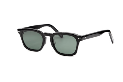 Genoa Black sunglasses angle view with green lenses.